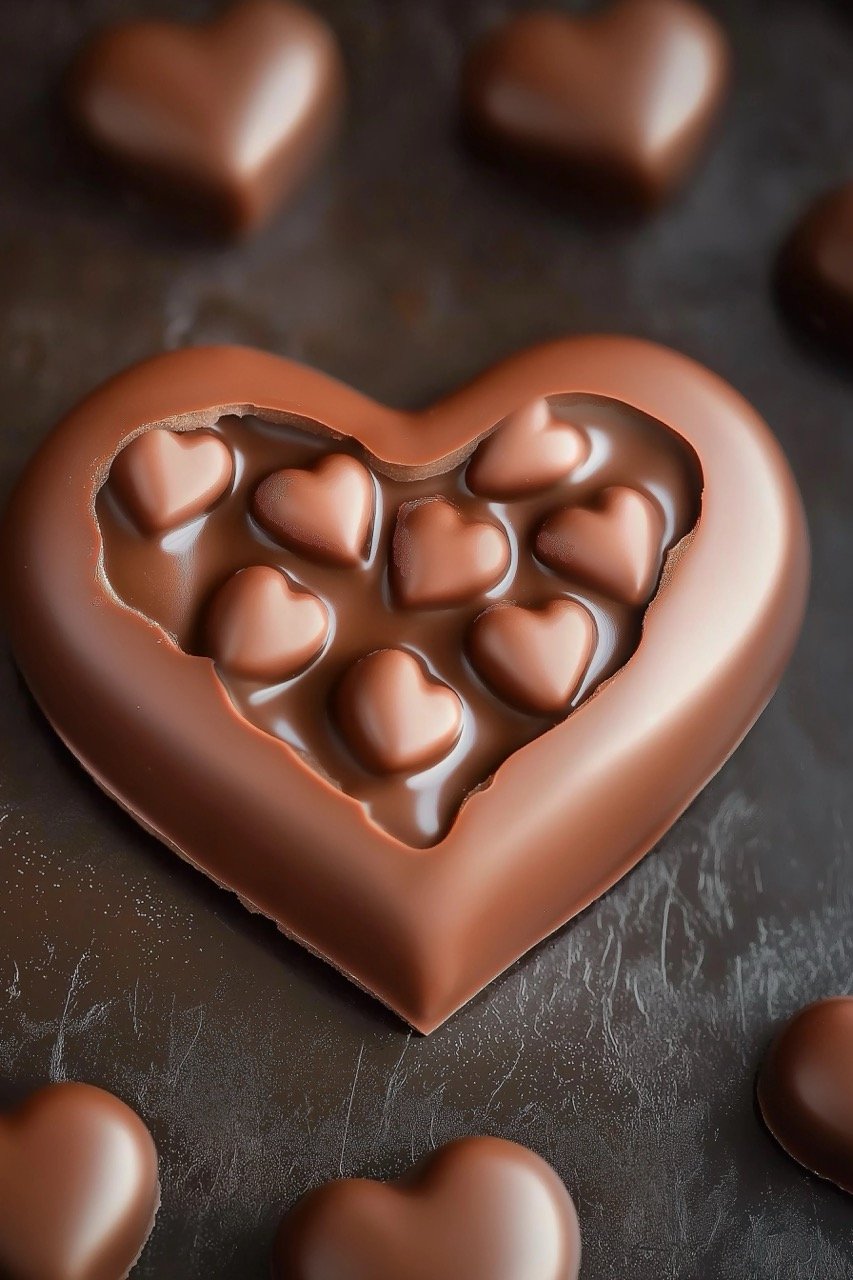 Heart-shaped liquid chocolate concept for Valentine’s Day, symbolizing love and sweet indulgence for special occasions.