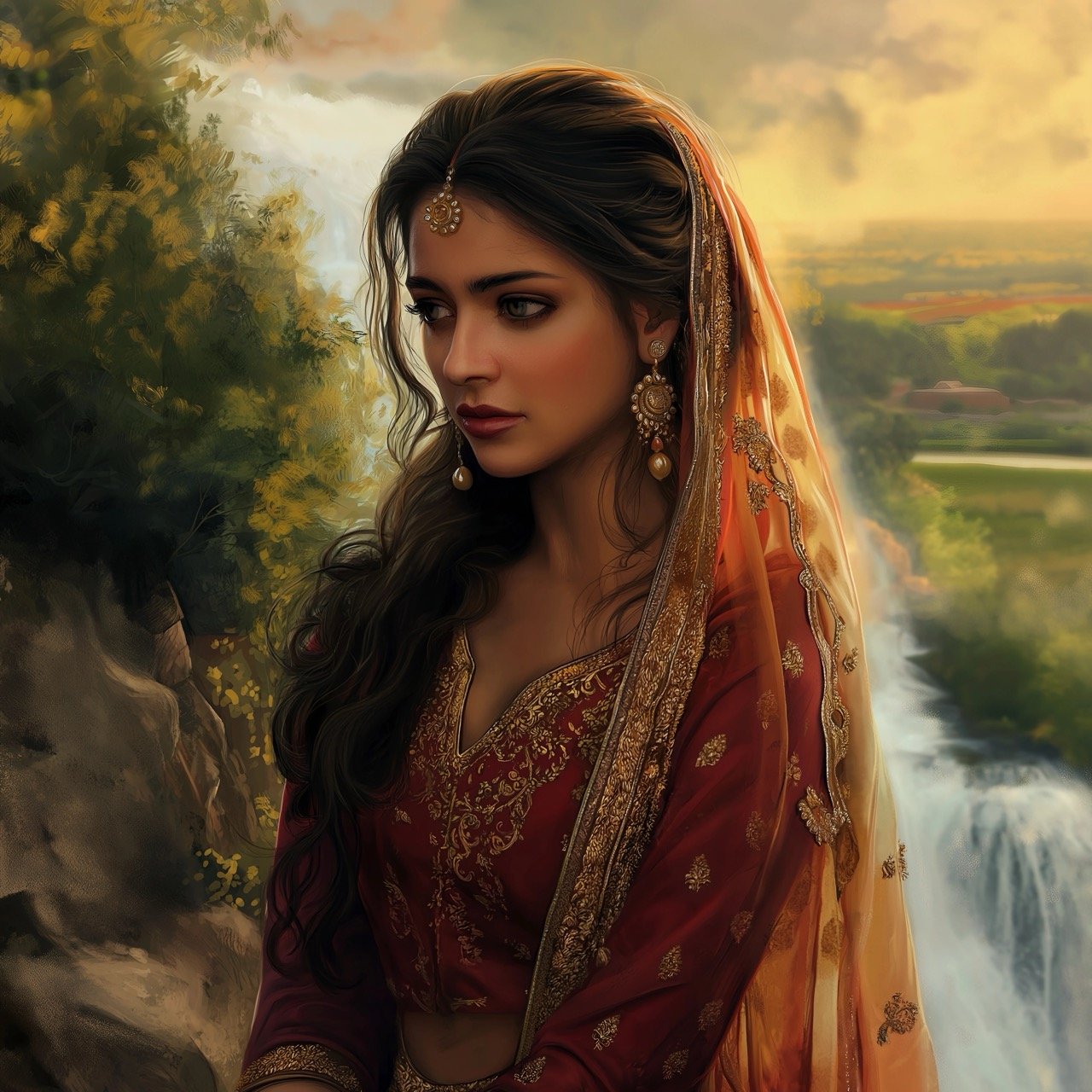 Heer standing by the riverside, captivated by the beauty of the sunrise over the water