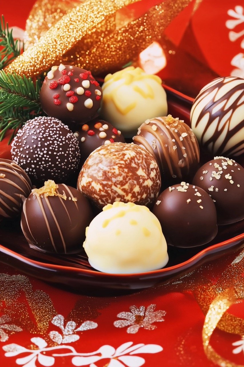 Holiday Chocolate Truffle Variations Stunning Stock Photo for Christmas Food Designs and Marketing Projects