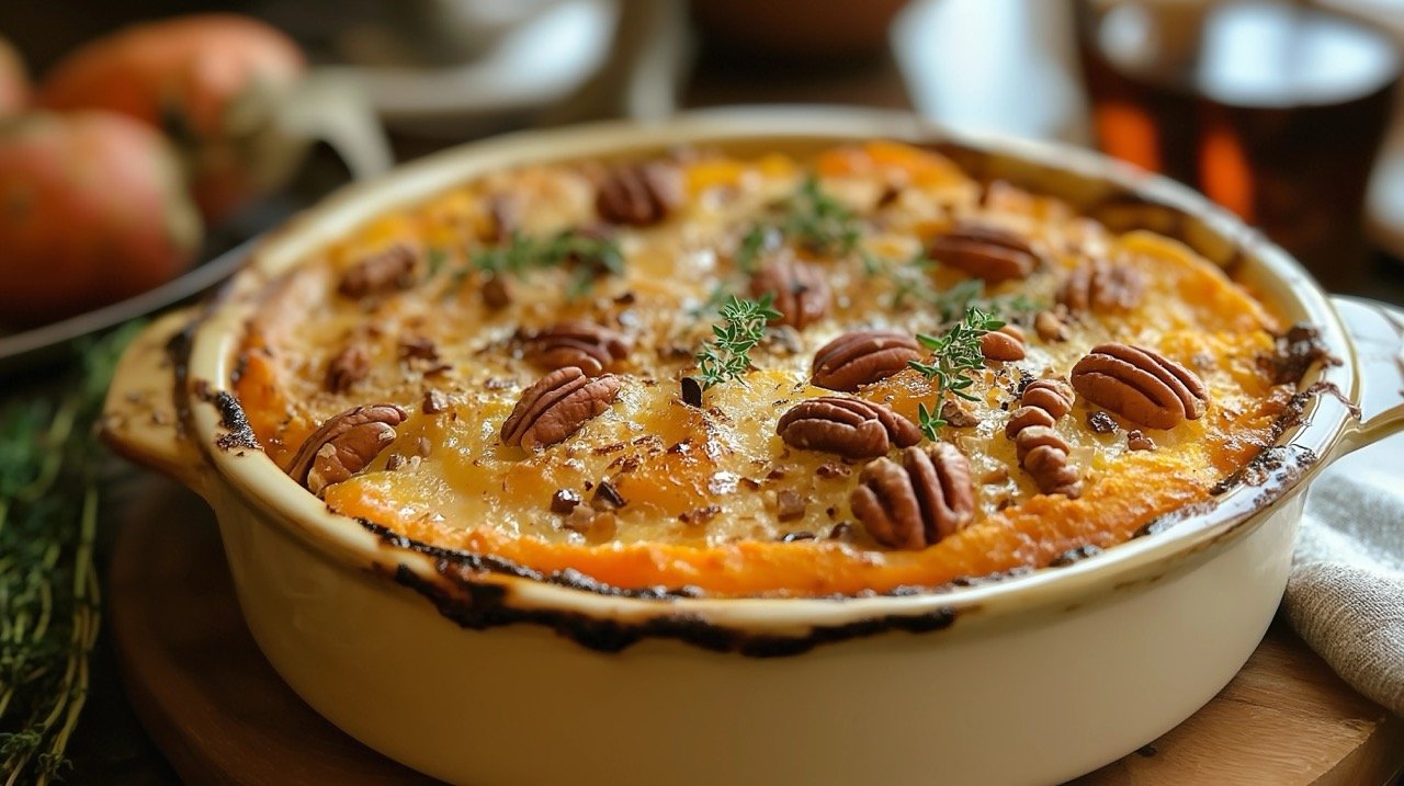 Holiday Table Set for Thanksgiving Feast with an Abundance of Traditional Dishes and Cozy Decor