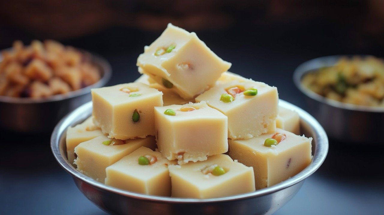 Indian Milk Burfi, Mawa Burfi, or Khoya Burfee – Sweet Candy, Traditional Mithai, Indian Food