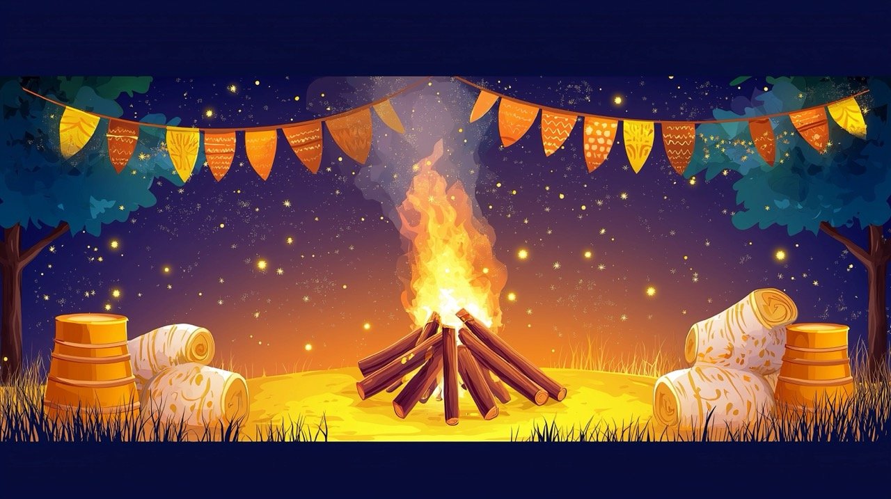 Lohari Festival Advertisement Banner Bonfire, Bunting, and Celebration Background Illustration