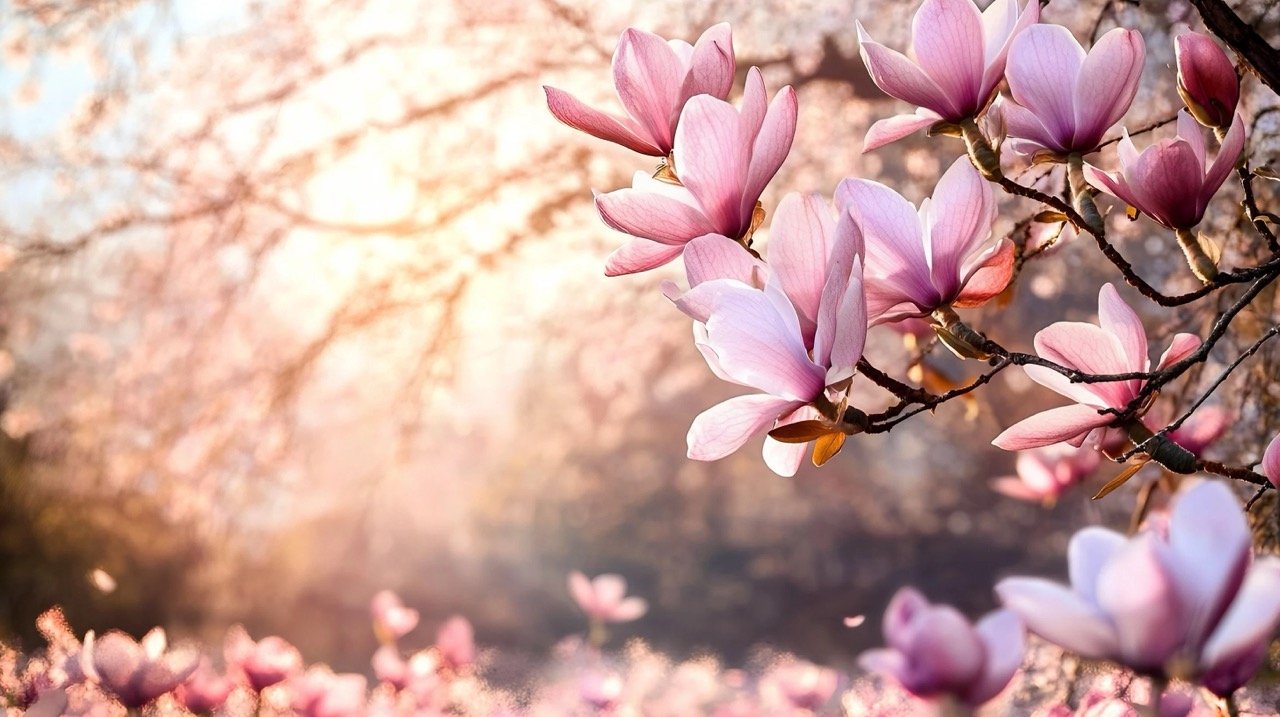 Pink magnolia flowers blooming in spring, showcasing tree softness and beauty in New York City.