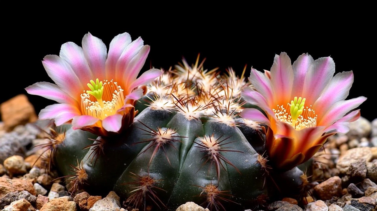 Rebutia flowers blooming in stunning time lapse video with vibrant cactus in desert area, 4K resolution.