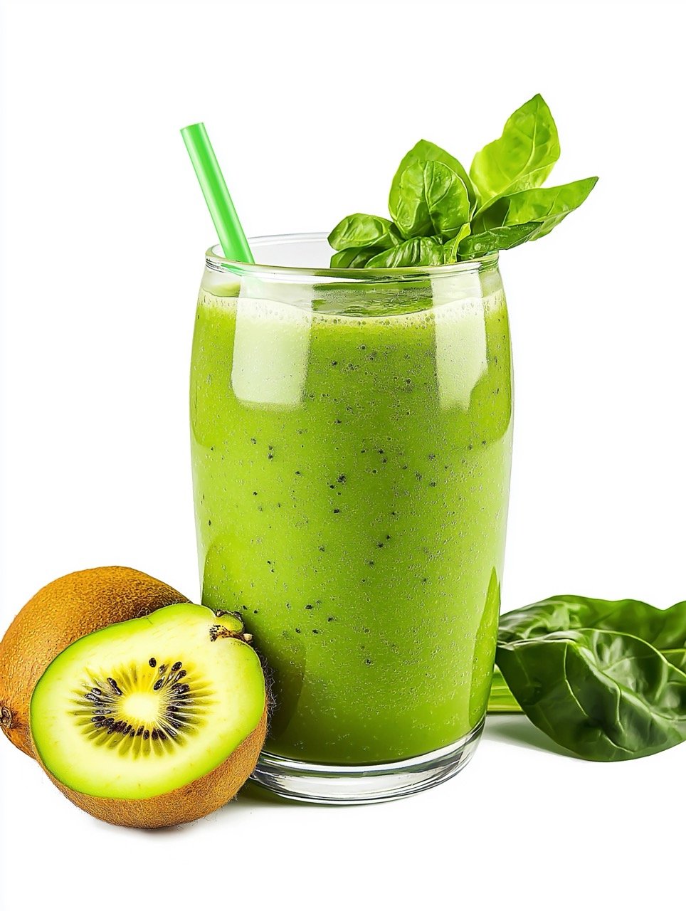 Refreshing Green Smoothie Drink Isolated on White, Ideal for Detoxification and Healthy Living