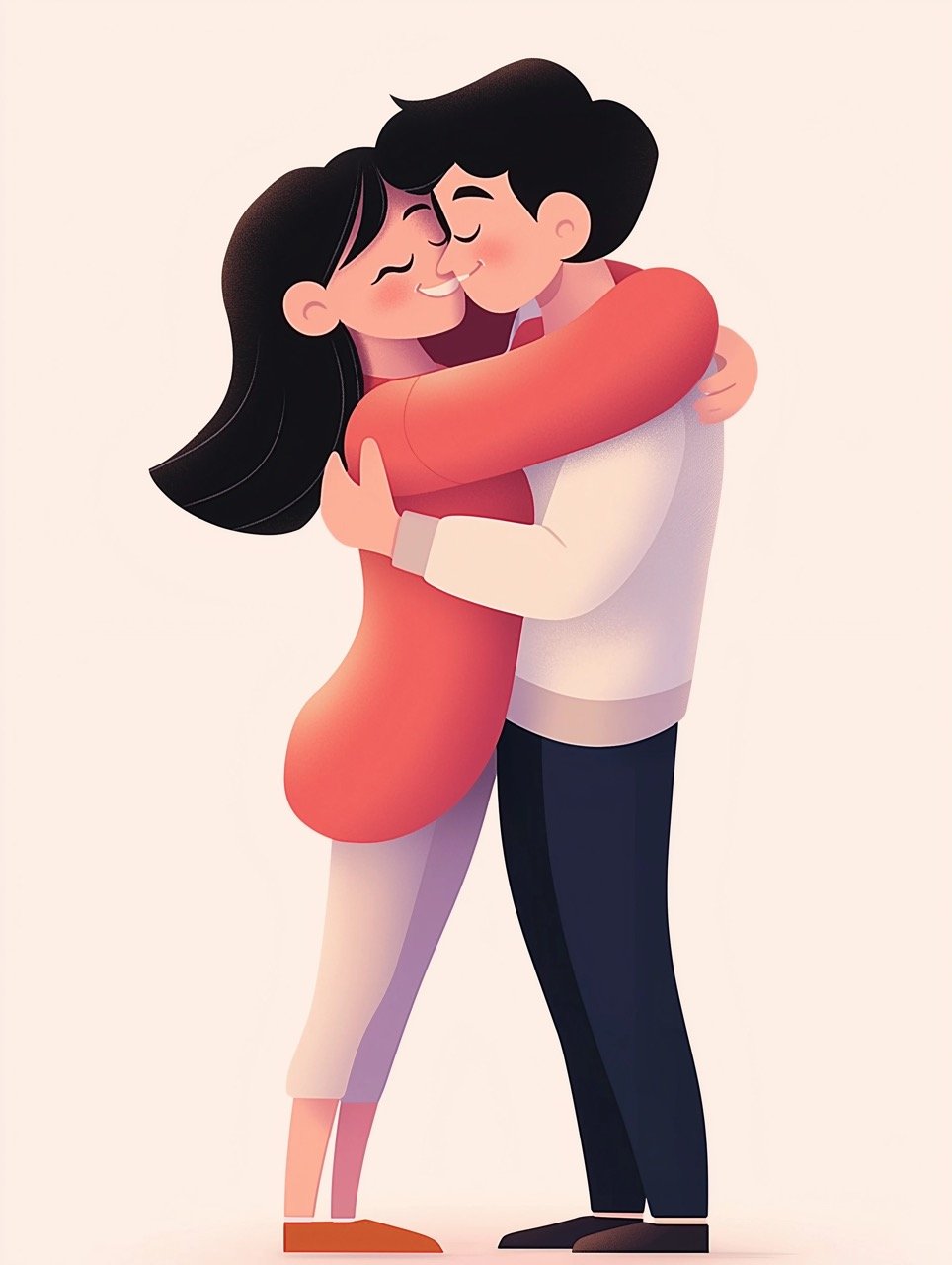 Romantic Cartoon Couple Hugging Illustration Generative AI Stock Art for Valentine’s Day and Love-Themed Designs