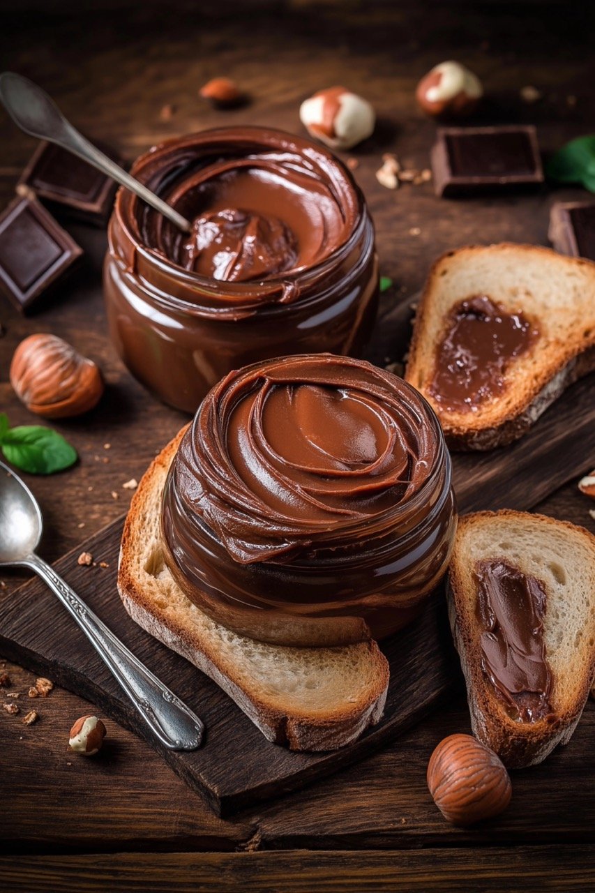 Rustic Food Stock Photo Bread Slices Topped with Chocolate and Hazelnut Spread for Culinary Inspiration