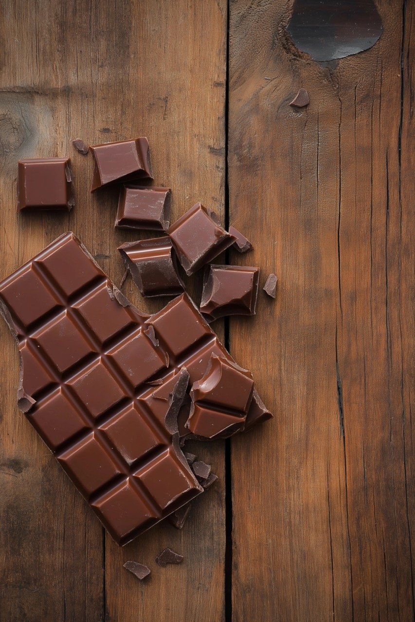 Rustic Wood and Chocolate Stunning Stock Photo of Broken Milk Chocolate for Creative Food Projects