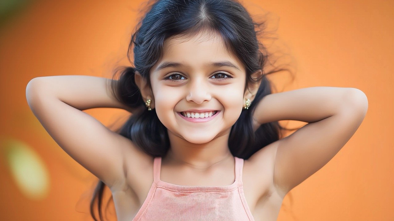 Smiling Child Girl from India with Muscular Build, Embracing Healthy Lifestyle and Joyful Mood