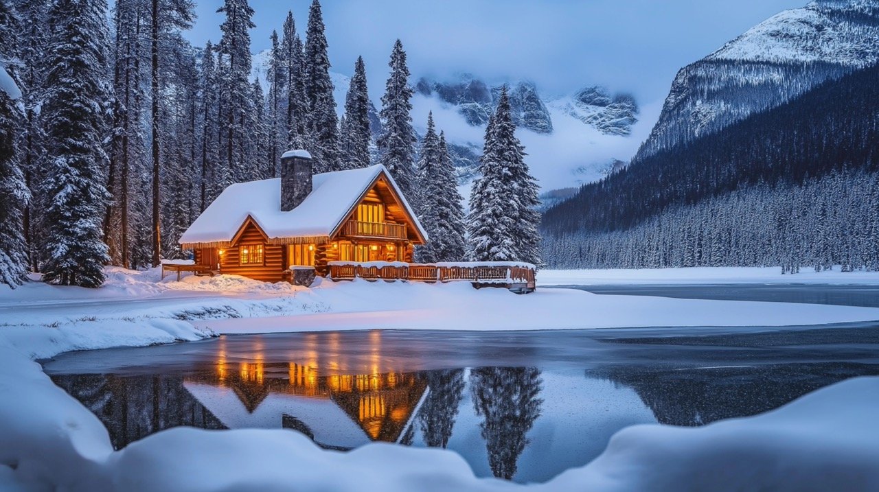 Snow-Covered Emerald Lake Lodge Picturesque Winter Retreat in British Columbia with Scenic Mountain Views