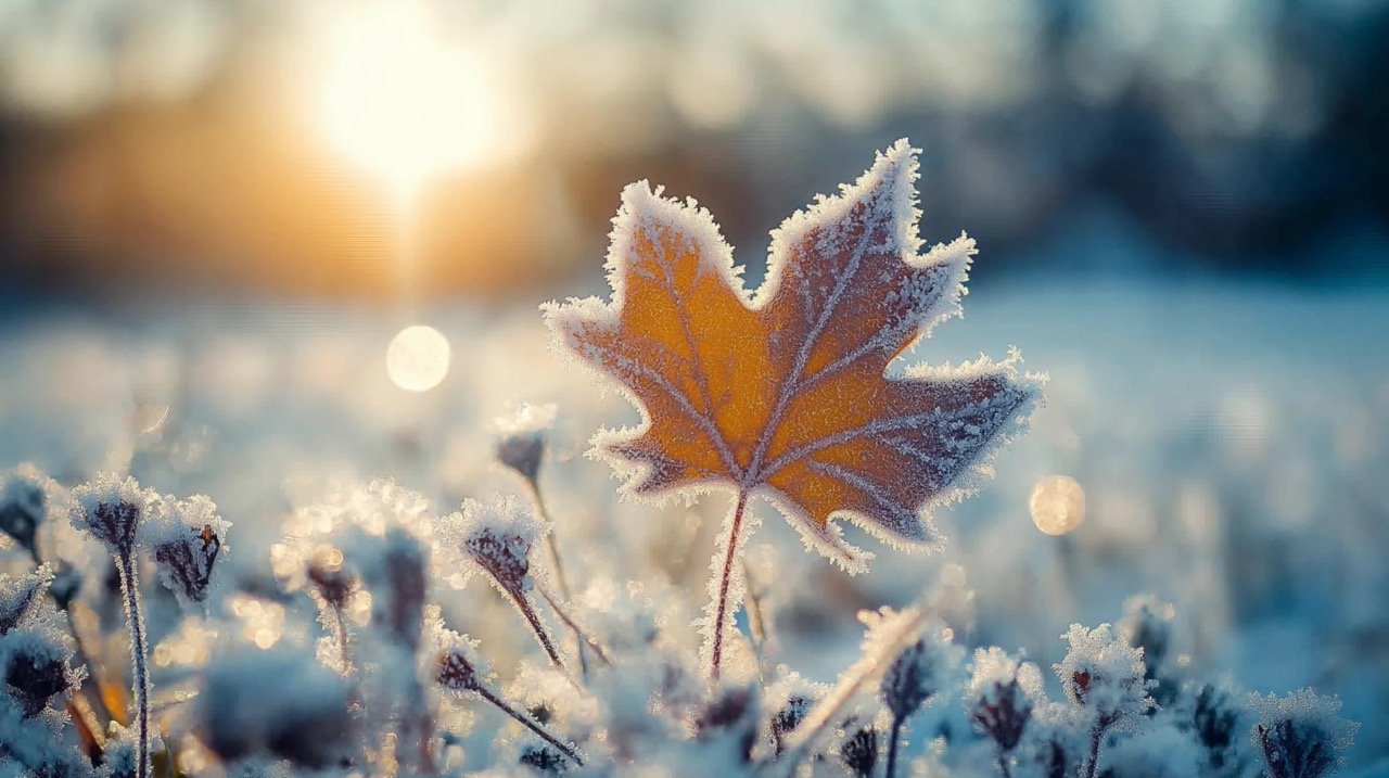 Snow-Covered Meadow Plant with Frost Stunning Winter Scene Capturing Nature’s Frozen Beauty