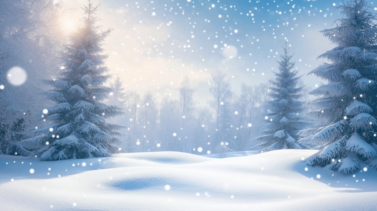 Snow-Covered Trees in Winter Wonderland Perfect Greeting Background for Christmas and New Year Wishes