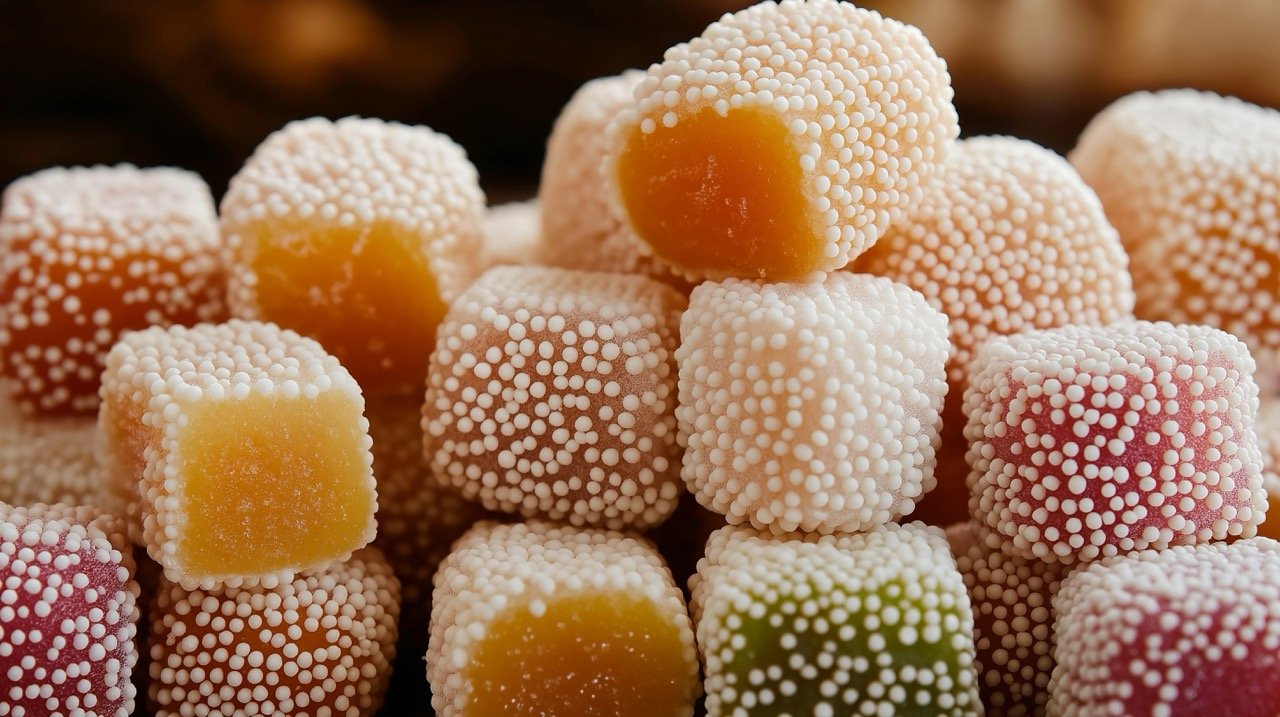 Stock Photo of Bal Mithai Sweet – Indian Cultural Icon, Close-Up, Colorful Decoration Background