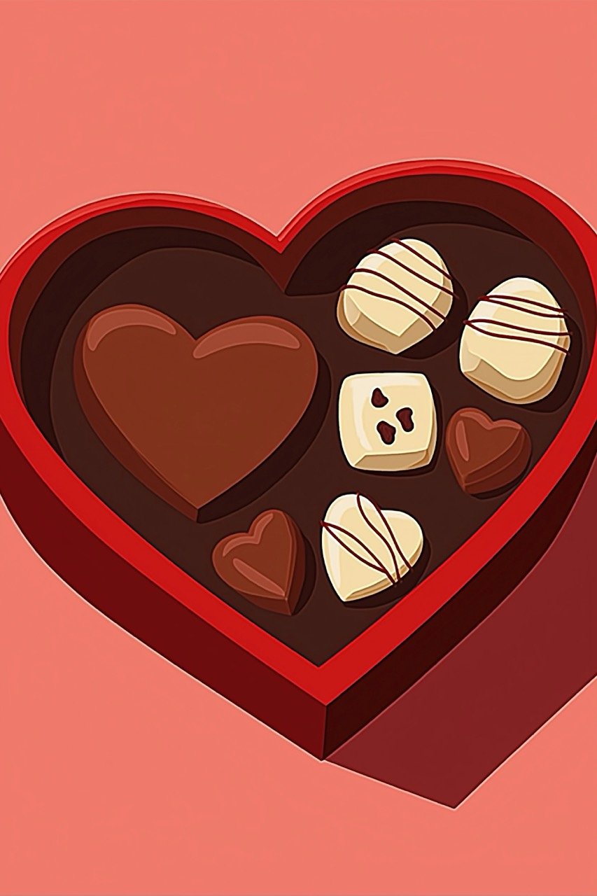 Sweet flat icon illustration of a heart-shaped box for chocolates, gifts, or Valentine’s Day designs.