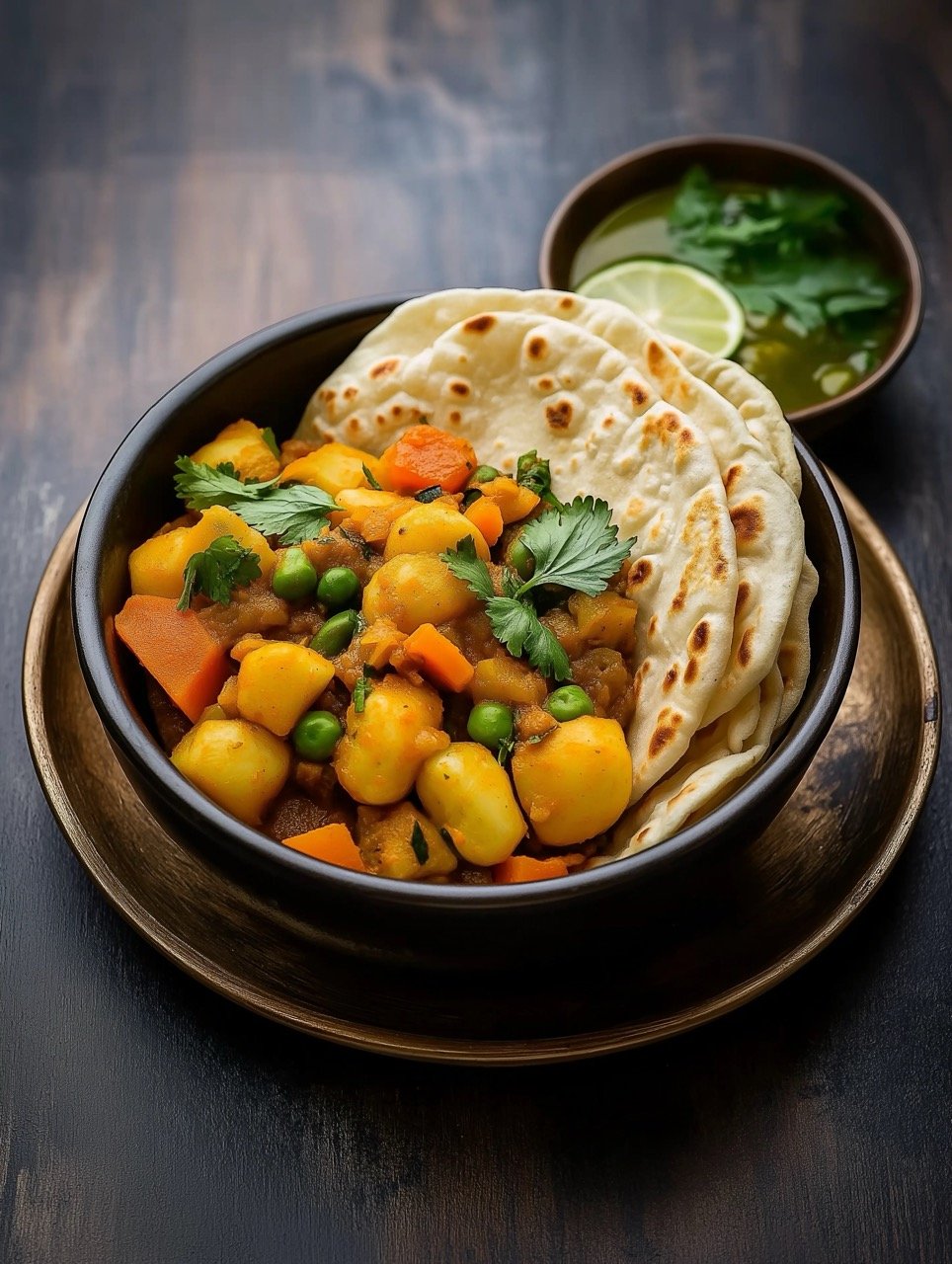 Traditional Indian Mixed Veg Dish with Aloo Gobi and Chapati Served in a Bowl for Dinner