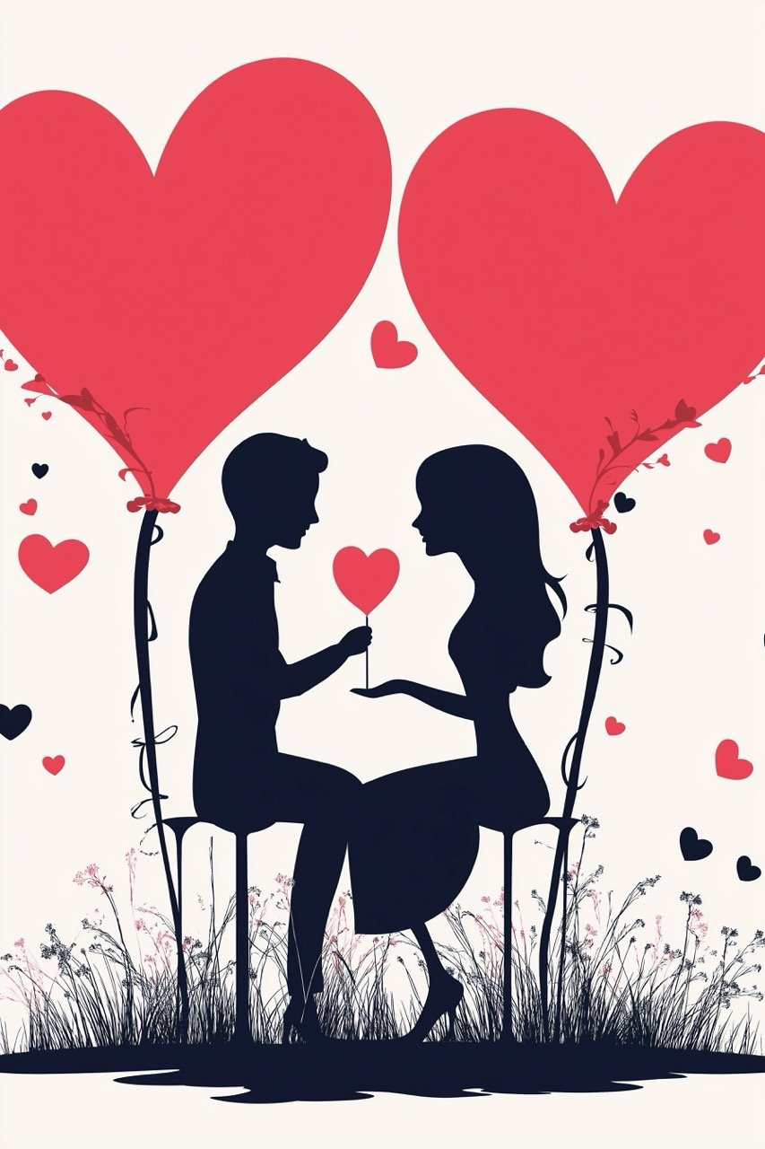 Vector illustration of Happy Valentine’s Day silhouette, celebrating love with romantic design elements.