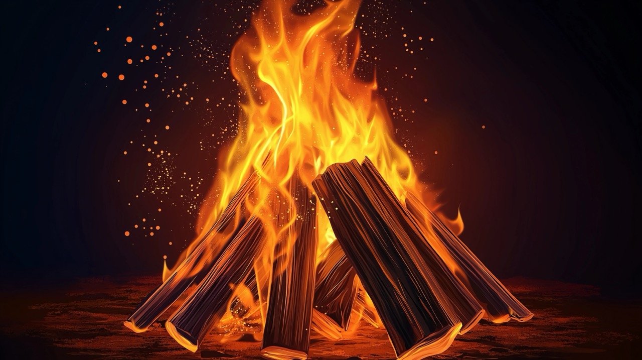 Vibrant Bonfire Inferno on Wood for Lohri Celebration and Cultural Festival Outdoor Camping Design.