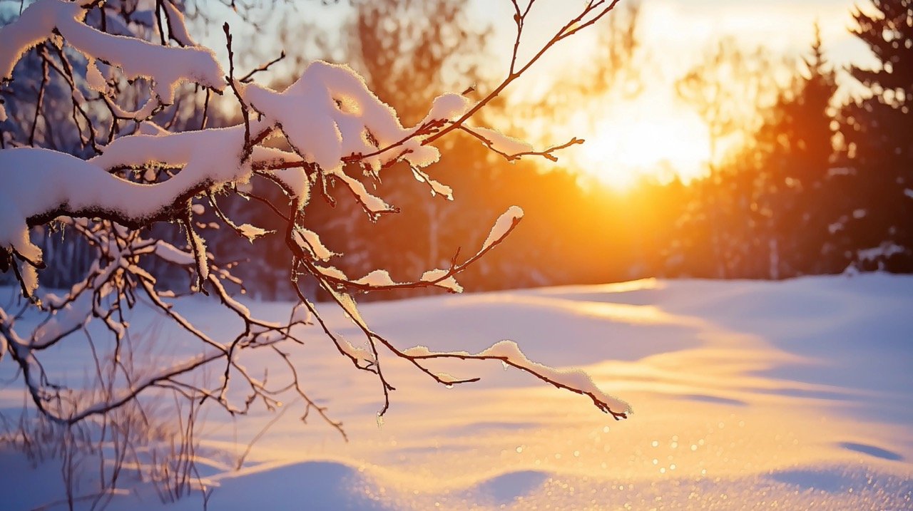 Warm Winter Sun Illuminating Snowy Landscape with Trees in January Beautiful Winter Photography