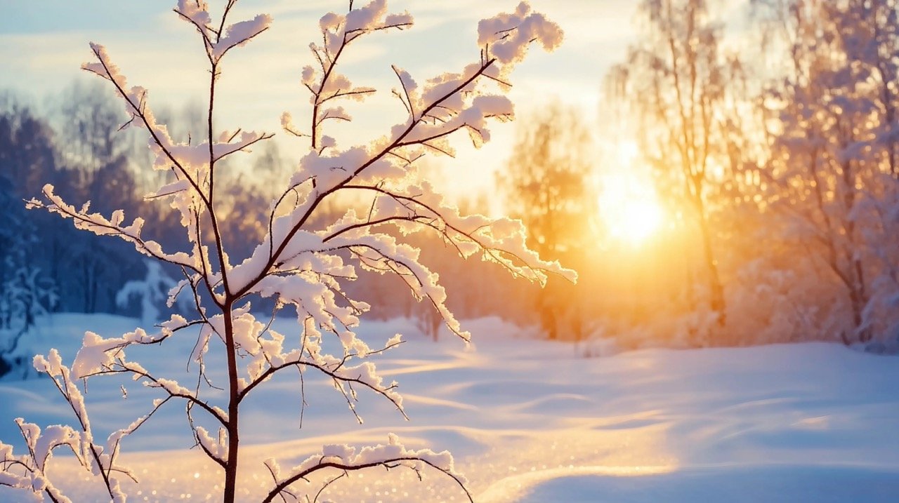 Winter Sun Over Snow-Covered Trees in January Stunning Snowy Landscape and Scenic Winter Views