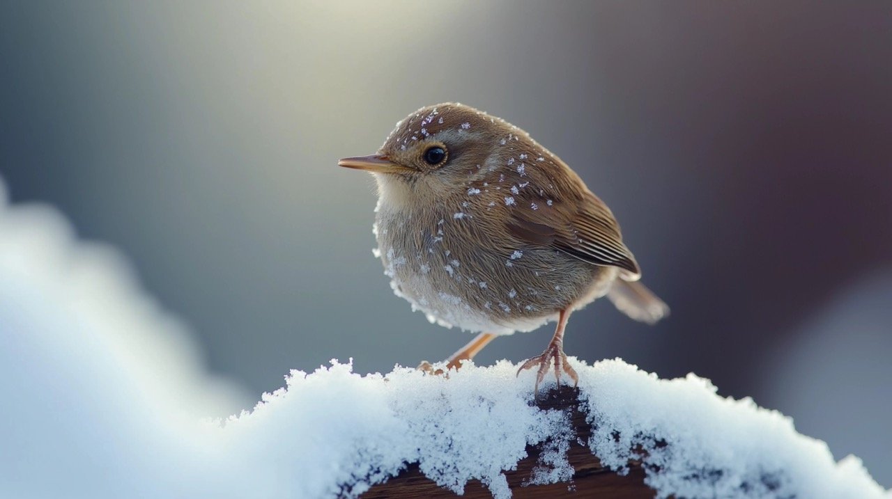 Wren (Troglodytes troglodytes) in Snowy Winter Scene Stunning Bird Photography Stock Photo from the UK